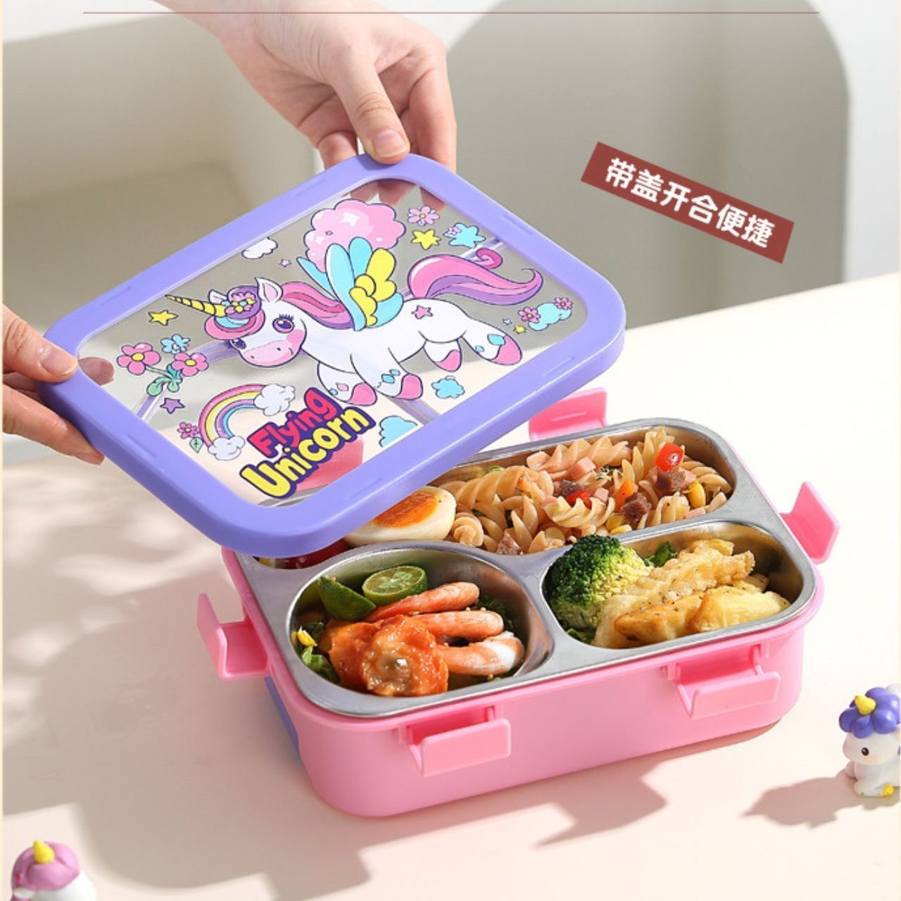Stainless Steel Cartoon Printed Lunch Box with Cutlery | 2+Round Compartment | Portable & Leakproof | Insulated | 650 ML | Assorted Prints | Box Packing - Image 3