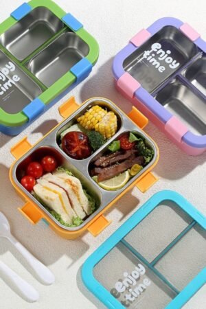 Stainless Steel Lunch Box with Cutlery Set | 3 Compartment | Portable & Leakproof | Insulated | 700 ML | Assorted Colors | Box Packing