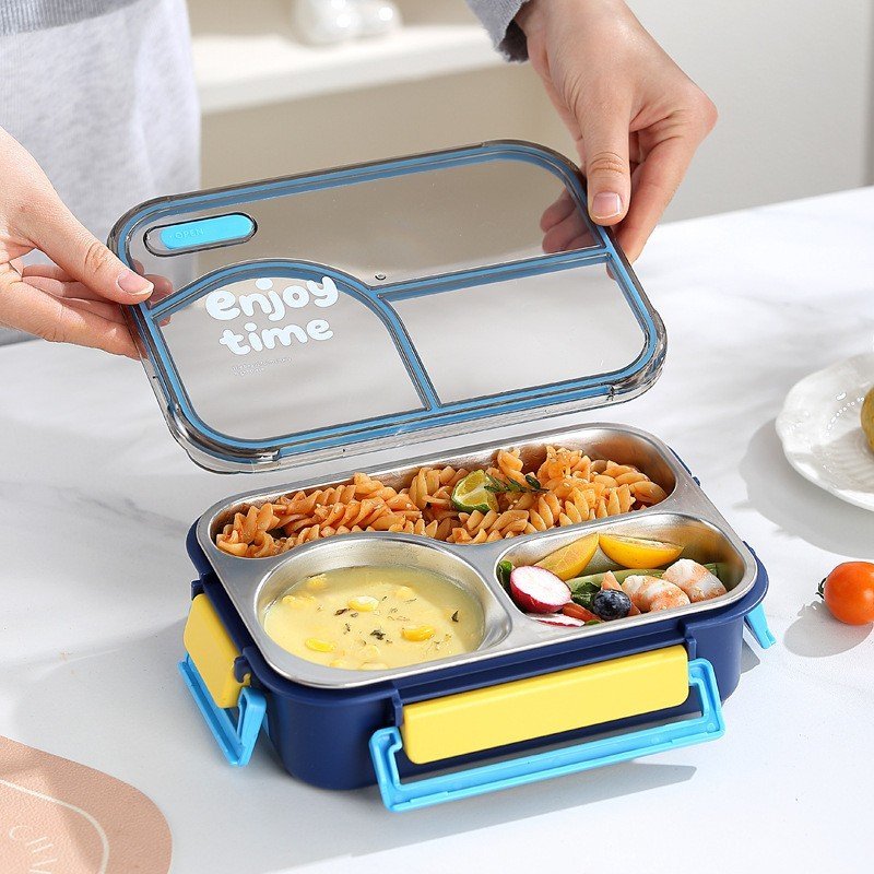 Stainless Steel Lunch Box with Cutlery | 2+Round Compartment | Portable & Leakproof | Insulated | 650 ML | Assorted Colors | Box Packing - Image 4