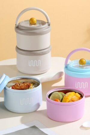 Stainless Steel Lunch Box with Foldable Spoon & Handle | 2 Layer | Double Wall Insulation | Round Portable | Leakproof | 1620 ML | Assorted Colors | Box Packing