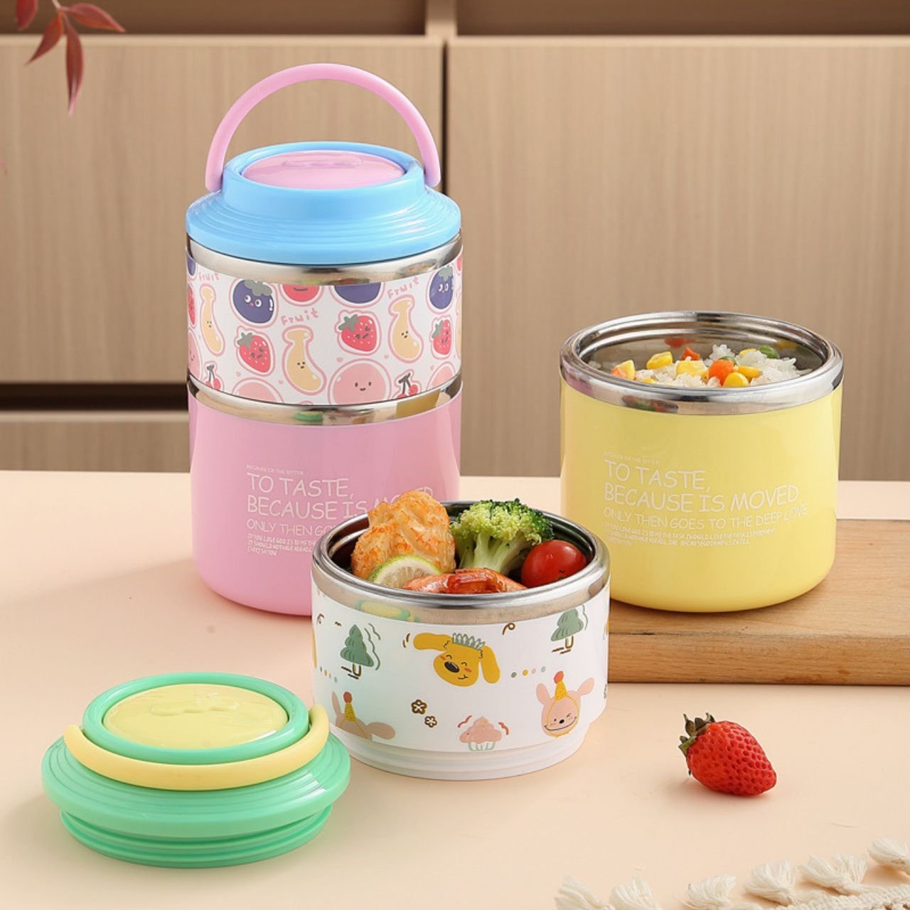 Stainless Steel Lunch Box | Double Wall Insulation | 2 Layer | Portable & Leakproof | Secure Lock with Handle | 1060 ML | Assorted Colors | Box Packing - Image 2