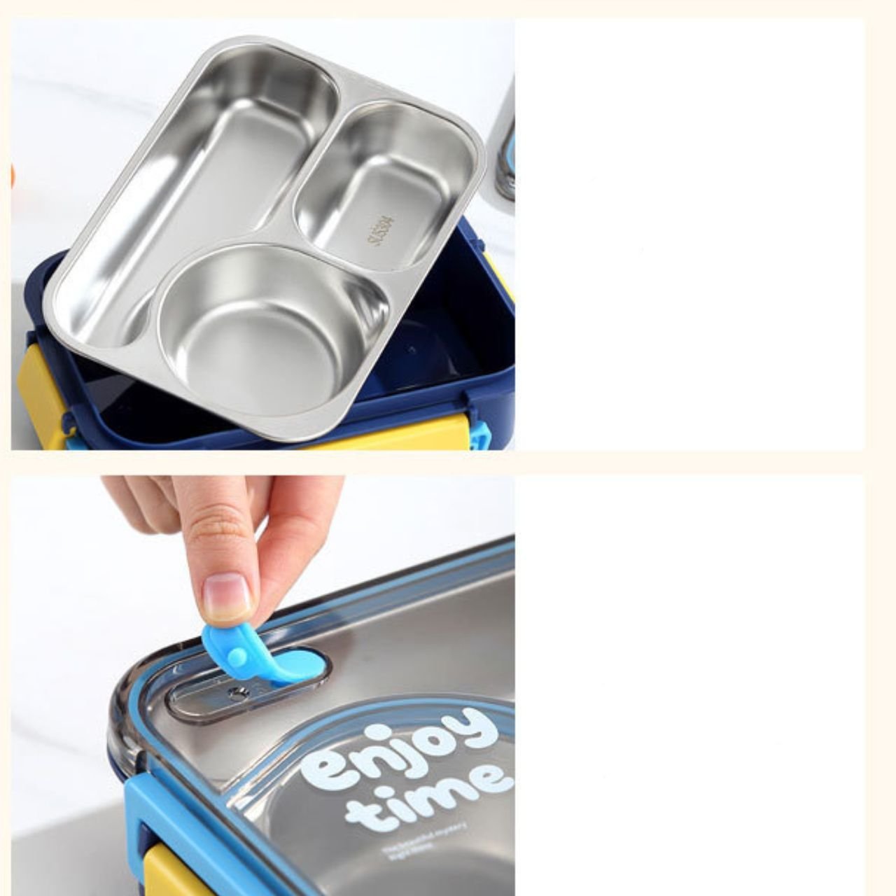 Stainless Steel Lunch Box with Cutlery | 2+Round Compartment | Portable & Leakproof | Insulated | 650 ML | Assorted Colors | Box Packing - Image 6