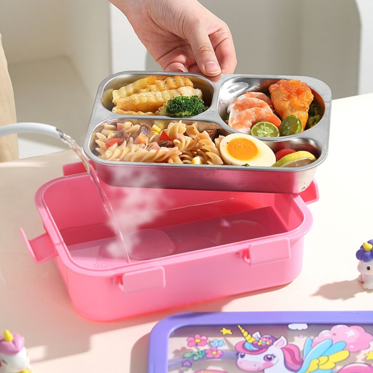 Stainless Steel Cartoon Printed Lunch Box with Cutlery | 2+Round Compartment | Portable & Leakproof | Insulated | 650 ML | Assorted Prints | Box Packing - Image 6