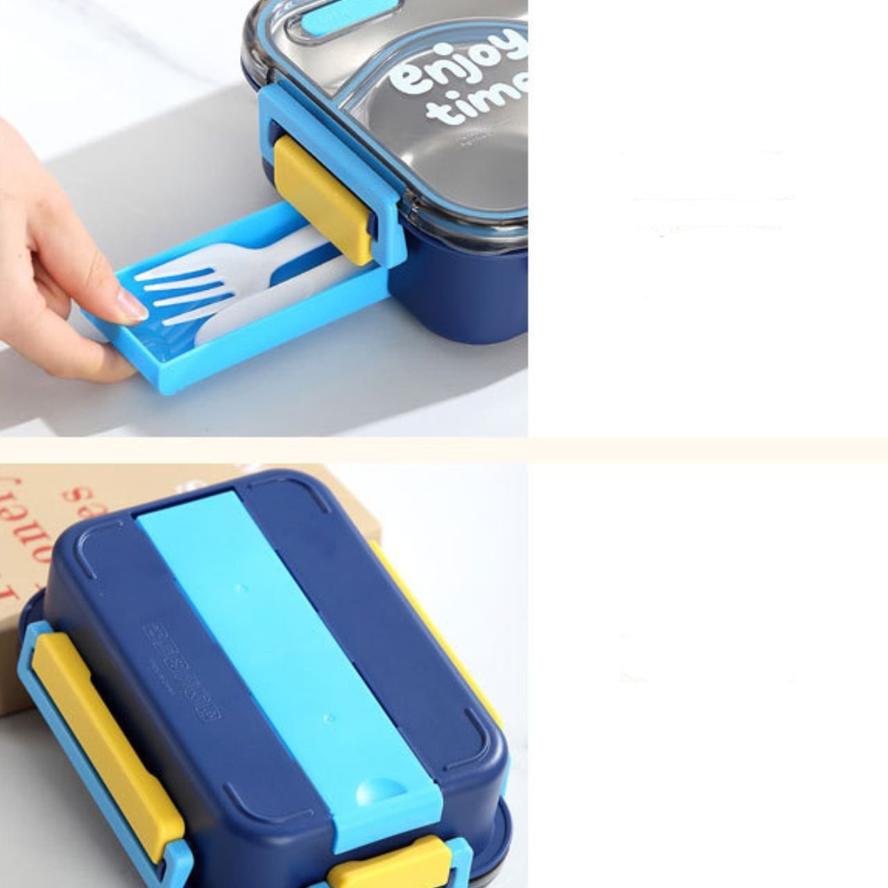 Stainless Steel Lunch Box with Cutlery | 2+Round Compartment | Portable & Leakproof | Insulated | 650 ML | Assorted Colors | Box Packing - Image 7