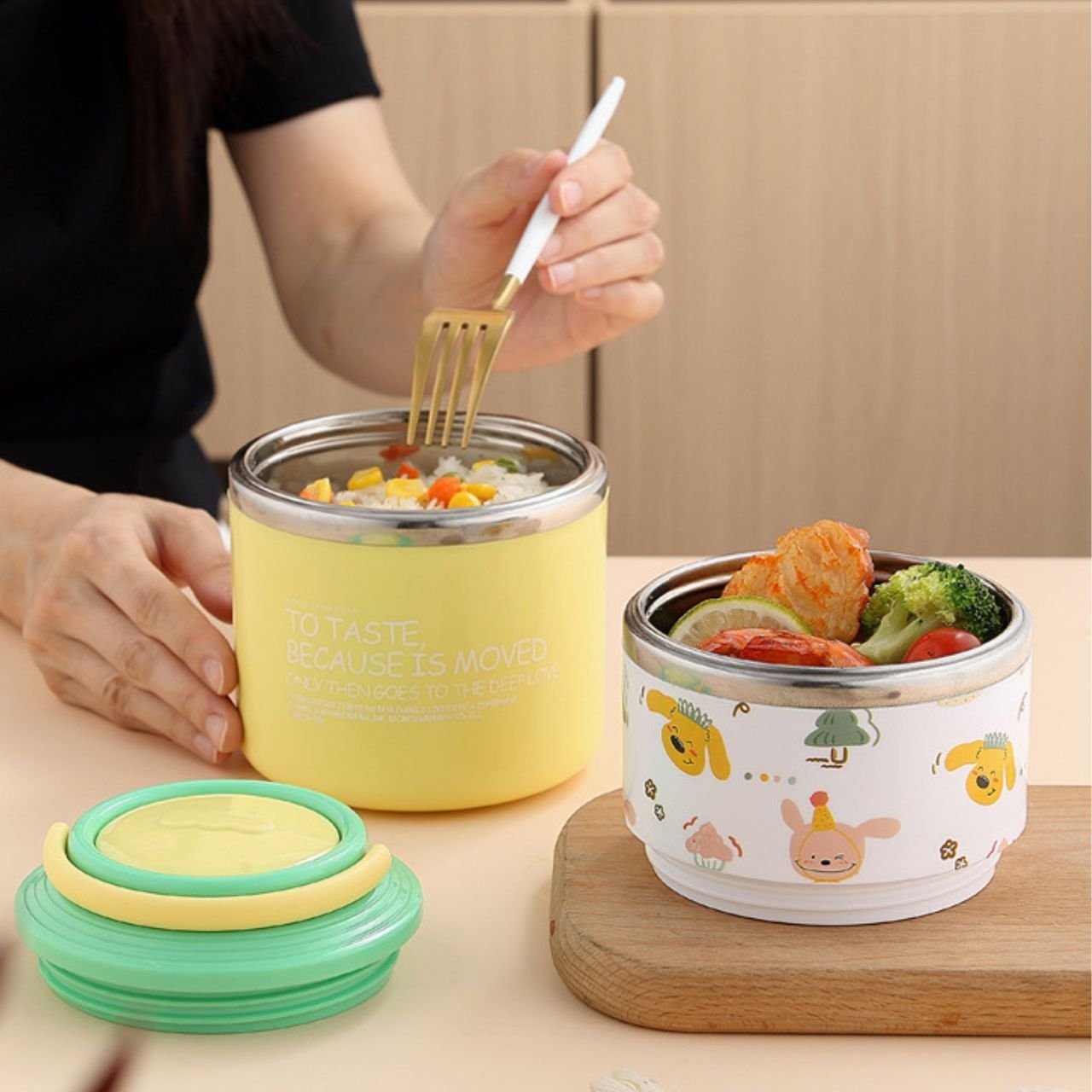Stainless Steel Lunch Box | Double Wall Insulation | 2 Layer | Portable & Leakproof | Secure Lock with Handle | 1060 ML | Assorted Colors | Box Packing - Image 8