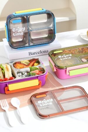 Seallock 3-Compartment Stainless Steel Lunch Box with Cutlery (700ml) Box Packing | Wholesale 3 Compartment Lunch Boxes for Bulk Supply