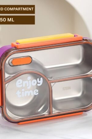Stainless Steel Lunch Box with Cutlery | 2+Round Compartment | Portable & Leakproof | Insulated | 650 ML | Assorted Colors | Box Packing