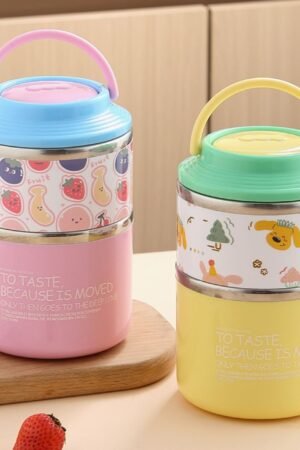 Stainless Steel Lunch Box | Double Wall Insulation | 2 Layer | Portable & Leakproof | Secure Lock with Handle | 1060 ML | Assorted Colors | Box Packing