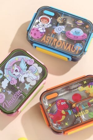 Stainless Steel Printed Lunch Box with Cutlery | 2+Round Compartment | Portable & Leakproof | Insulated | 650 ML | Assorted Prints | Box Packing