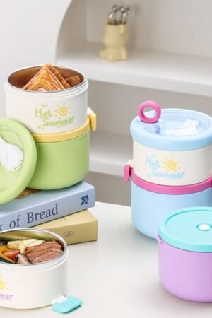 Stainless Steel Lunch Box with Foldable Spoon | 2 Layer | Double Wall Insulation | Leakproof | Portable & Secure Lock | 1280 ML | Assorted Colors | Box Packing