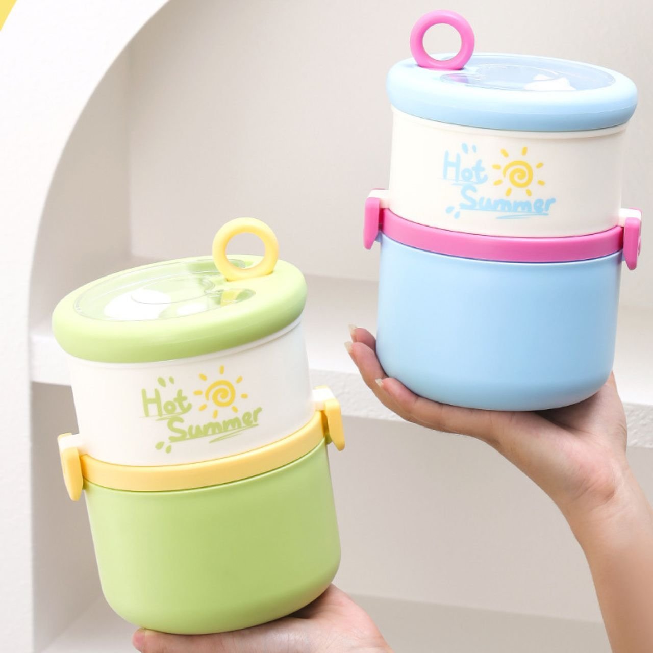Stainless Steel Lunch Box with Foldable Spoon | 2 Layer | Double Wall Insulation | Leakproof | Portable & Secure Lock | 1280 ML | Assorted Colors | Box Packing - Image 2