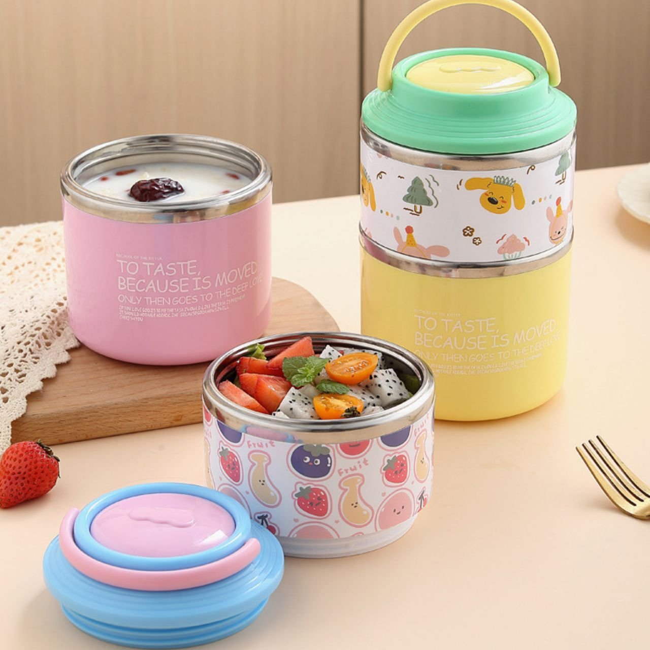 Stainless Steel Lunch Box | Double Wall Insulation | 2 Layer | Portable & Leakproof | Secure Lock with Handle | 1060 ML | Assorted Colors | Box Packing - Image 3