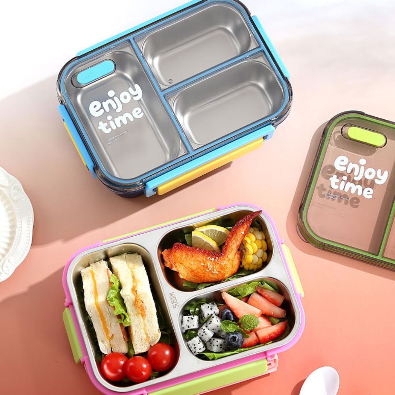 Seallock 3-Compartment Stainless Steel Lunch Box with Cutlery (700ml) Box Packing | Wholesale 3 Compartment Lunch Boxes for Bulk Supply - Image 3