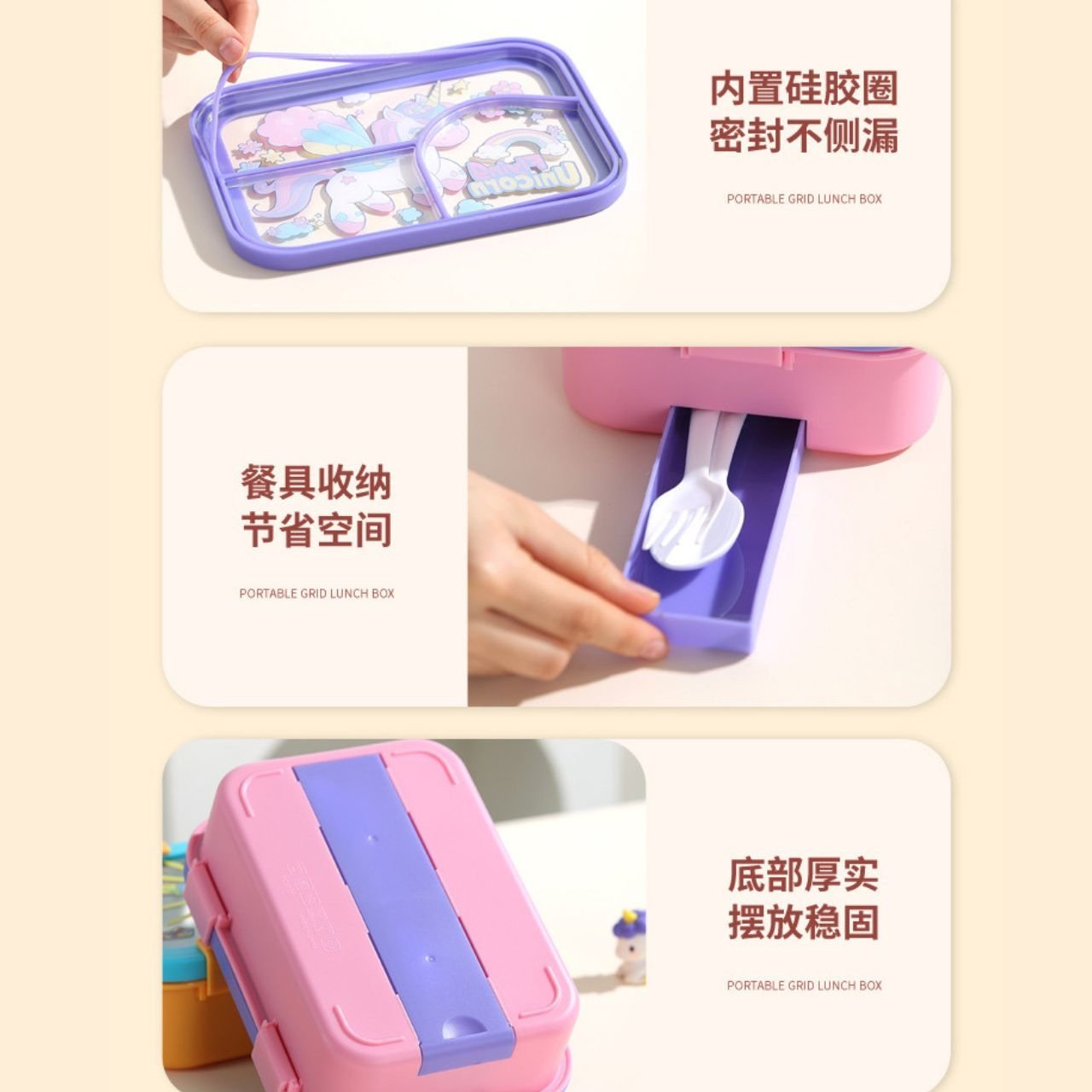 Stainless Steel Cartoon Printed Lunch Box with Cutlery | Portable & Leakproof | Insulated | 3 Compartment | 700 ML | Assorted Prints | Box Packing - Image 3