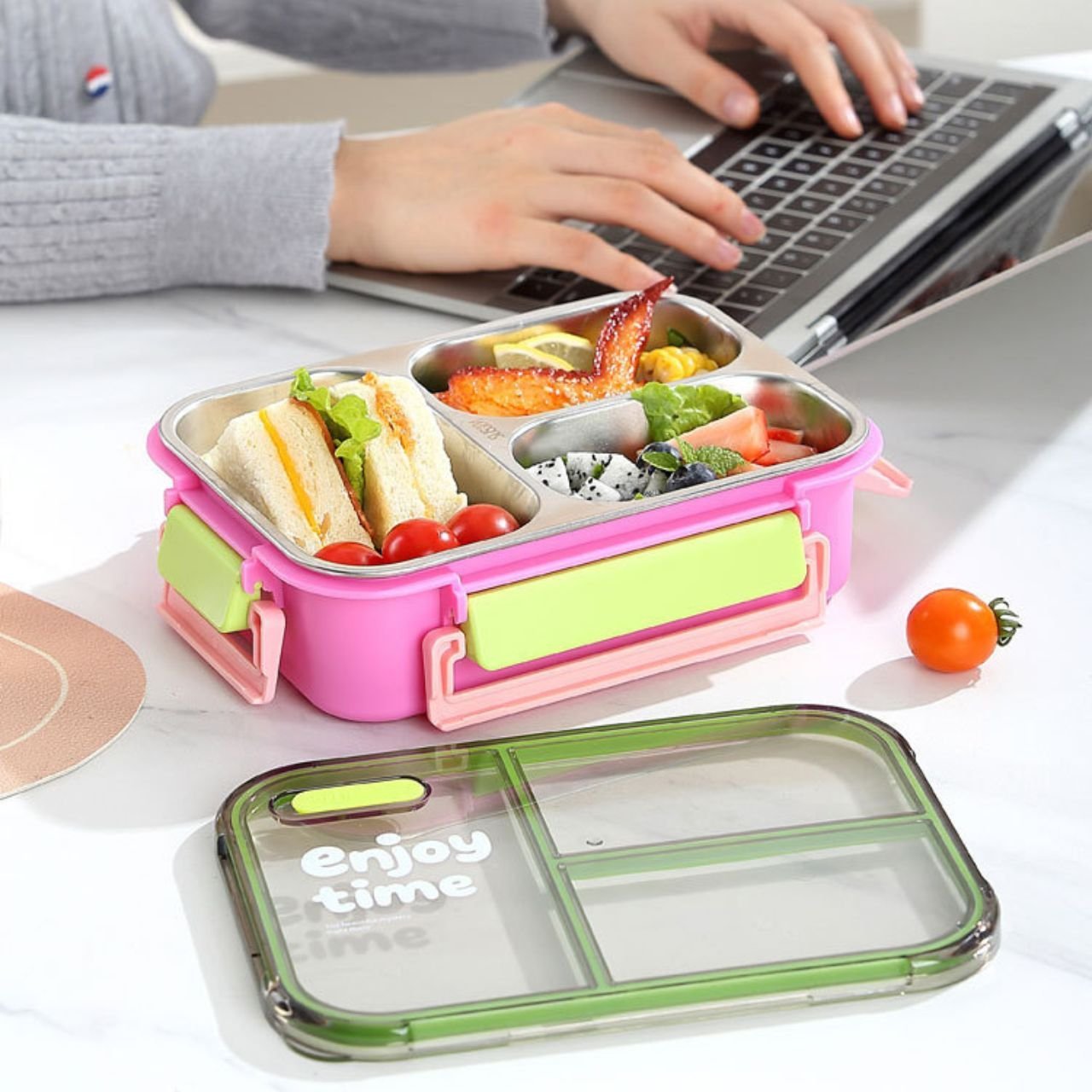 Seallock 3-Compartment Stainless Steel Lunch Box with Cutlery (700ml) Box Packing | Wholesale 3 Compartment Lunch Boxes for Bulk Supply - Image 4