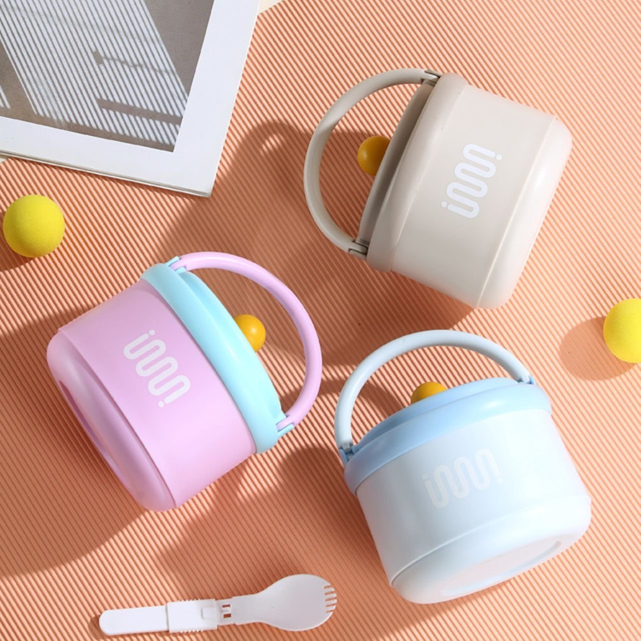 Stainless Steel Lunch Box with Foldable Spoon & Handle | 2 Layer | Double Wall Insulation | Round Portable | Leakproof | 1620 ML | Assorted Colors | Box Packing - Image 3