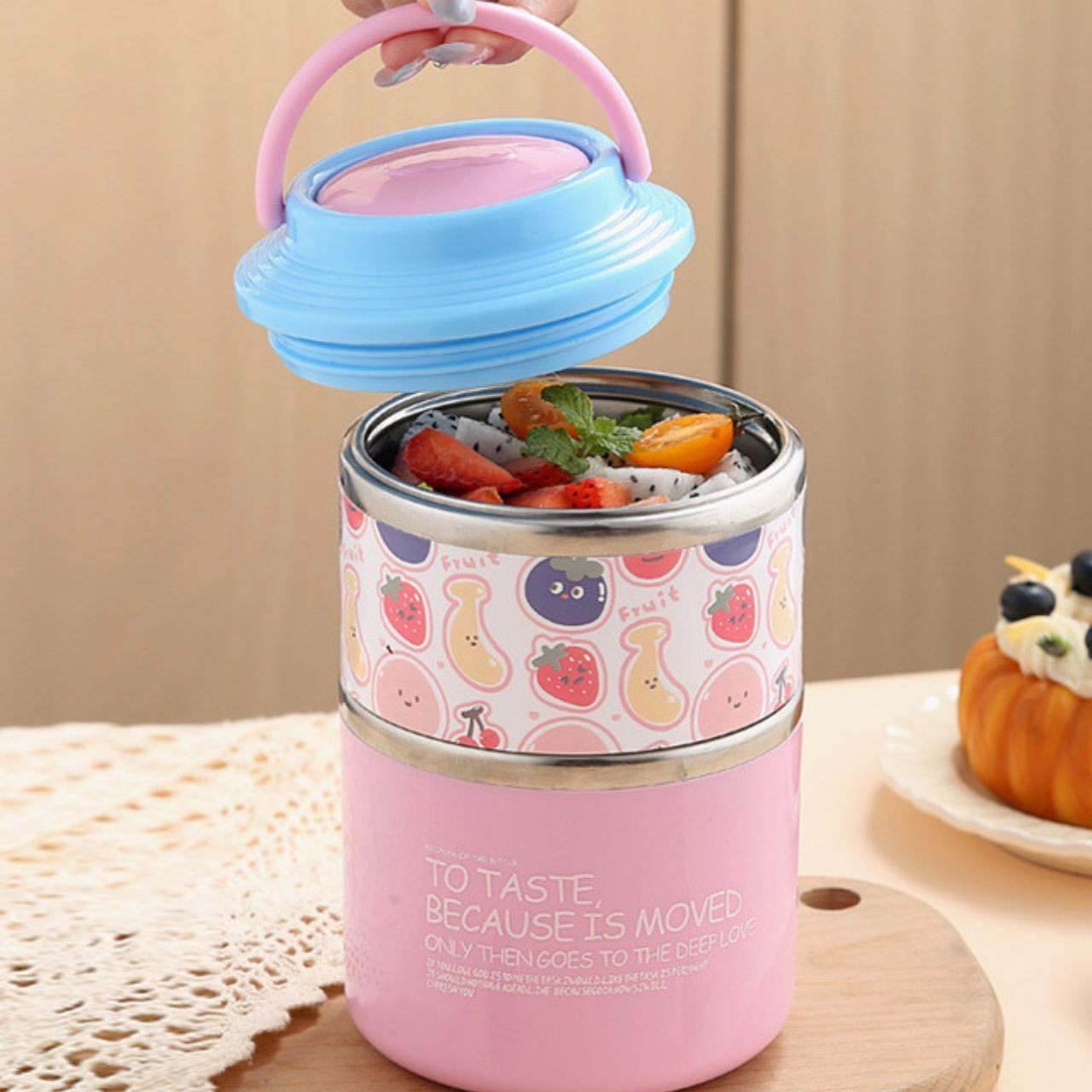 Stainless Steel Lunch Box | Double Wall Insulation | 2 Layer | Portable & Leakproof | Secure Lock with Handle | 1060 ML | Assorted Colors | Box Packing - Image 6