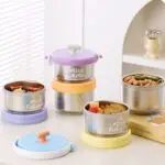 Stainless Steel Lunch Box with Foldable Spoon | Two Layer | Double wall Insulation | Portable & Leakproof | 1280 ML | Assorted Colors | Box Packing