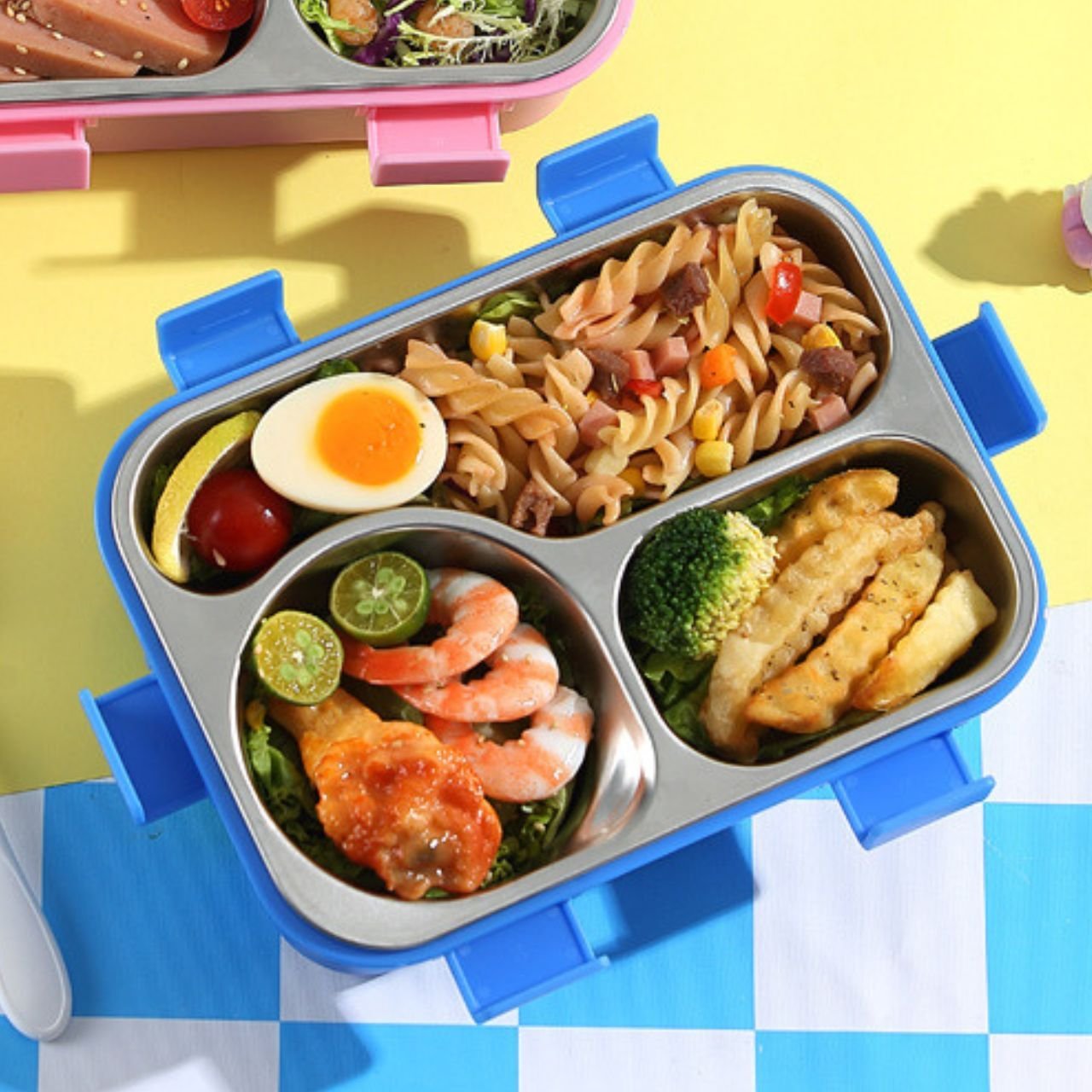 Stainless Steel Cartoon Printed Lunch Box with Cutlery | 2+Round Compartment | Portable & Leakproof | Insulated | 650 ML | Assorted Prints | Box Packing - Image 5